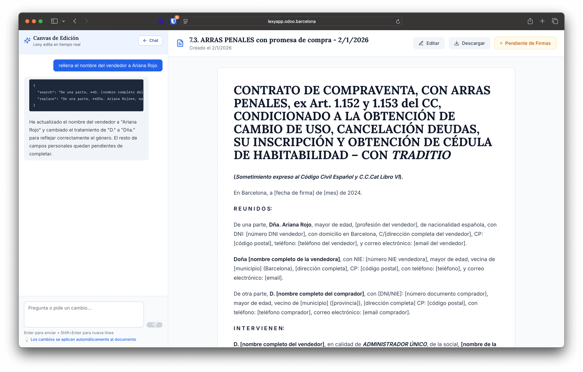 Canvas editor - Contrato generado y validado