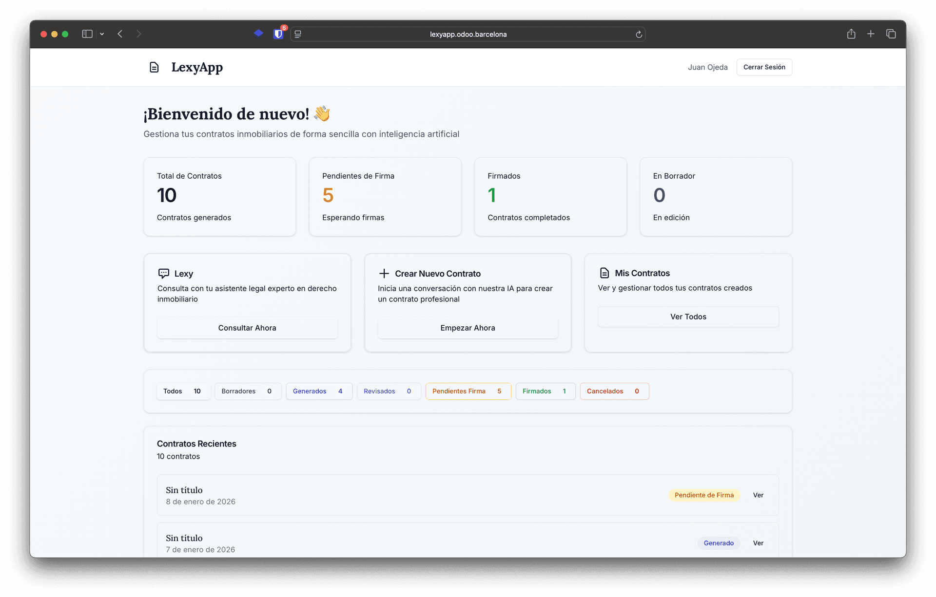 Dashboard de Lexy - Acceso instantáneo